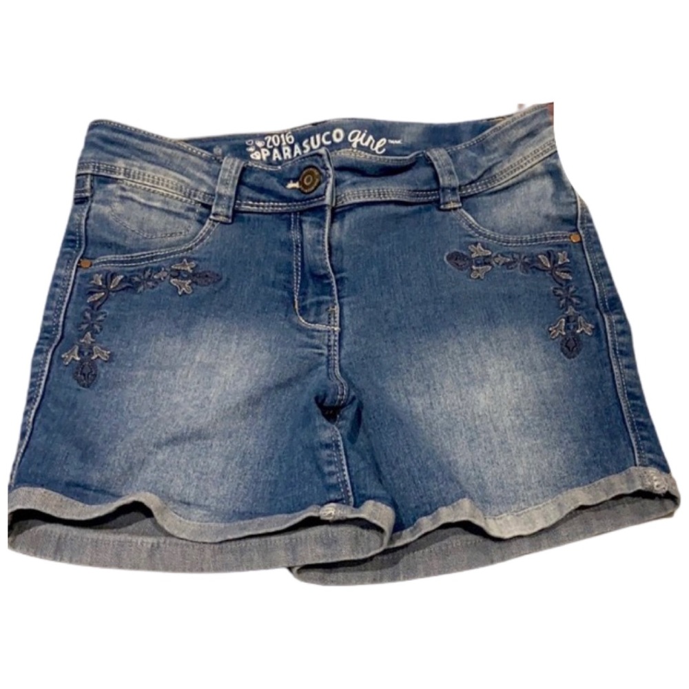 Parasuco Girls Denim shorts Size:12. Very stretchy & comfortable w/ embroidery.